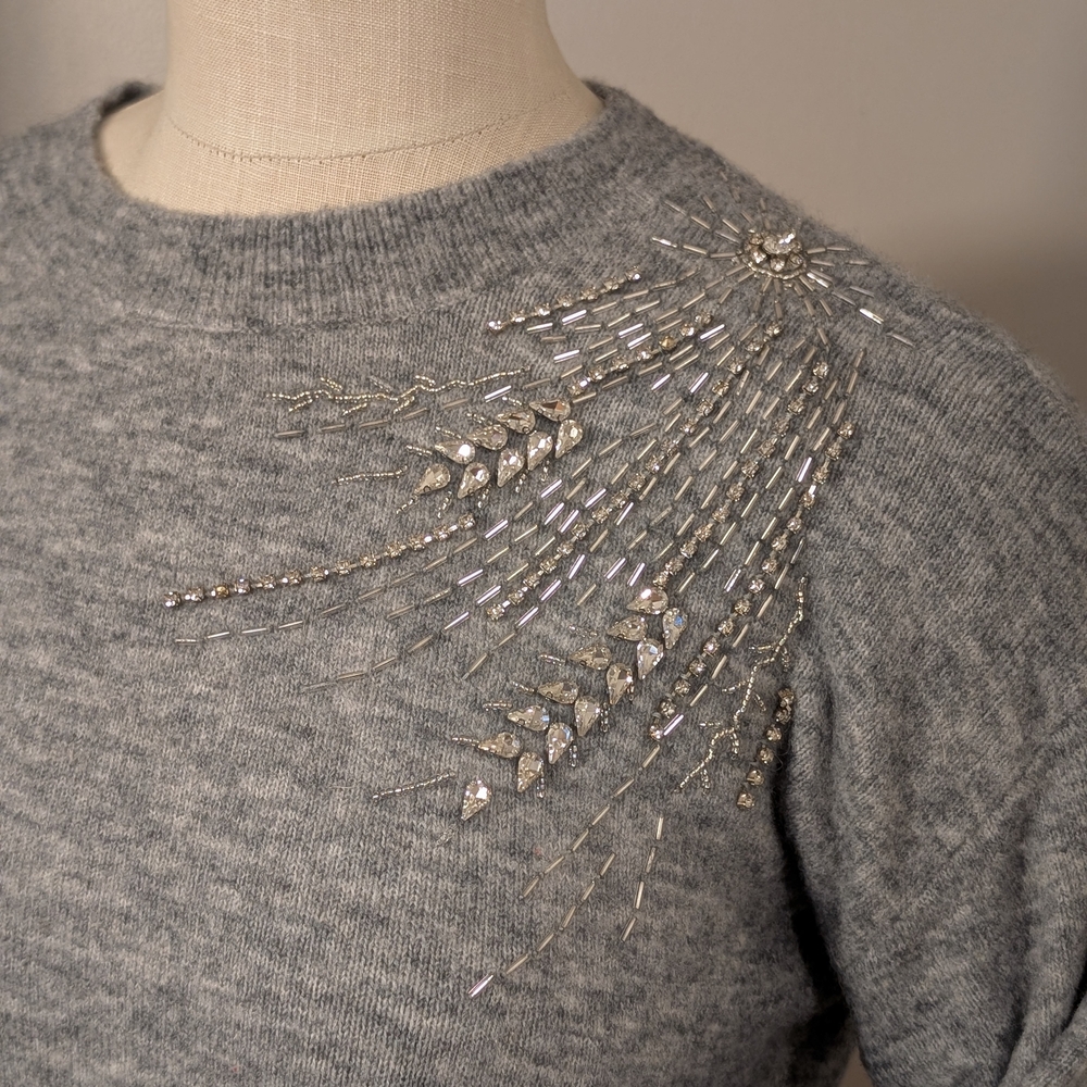 Talbots Gray Sweater with Embellished Shoulder